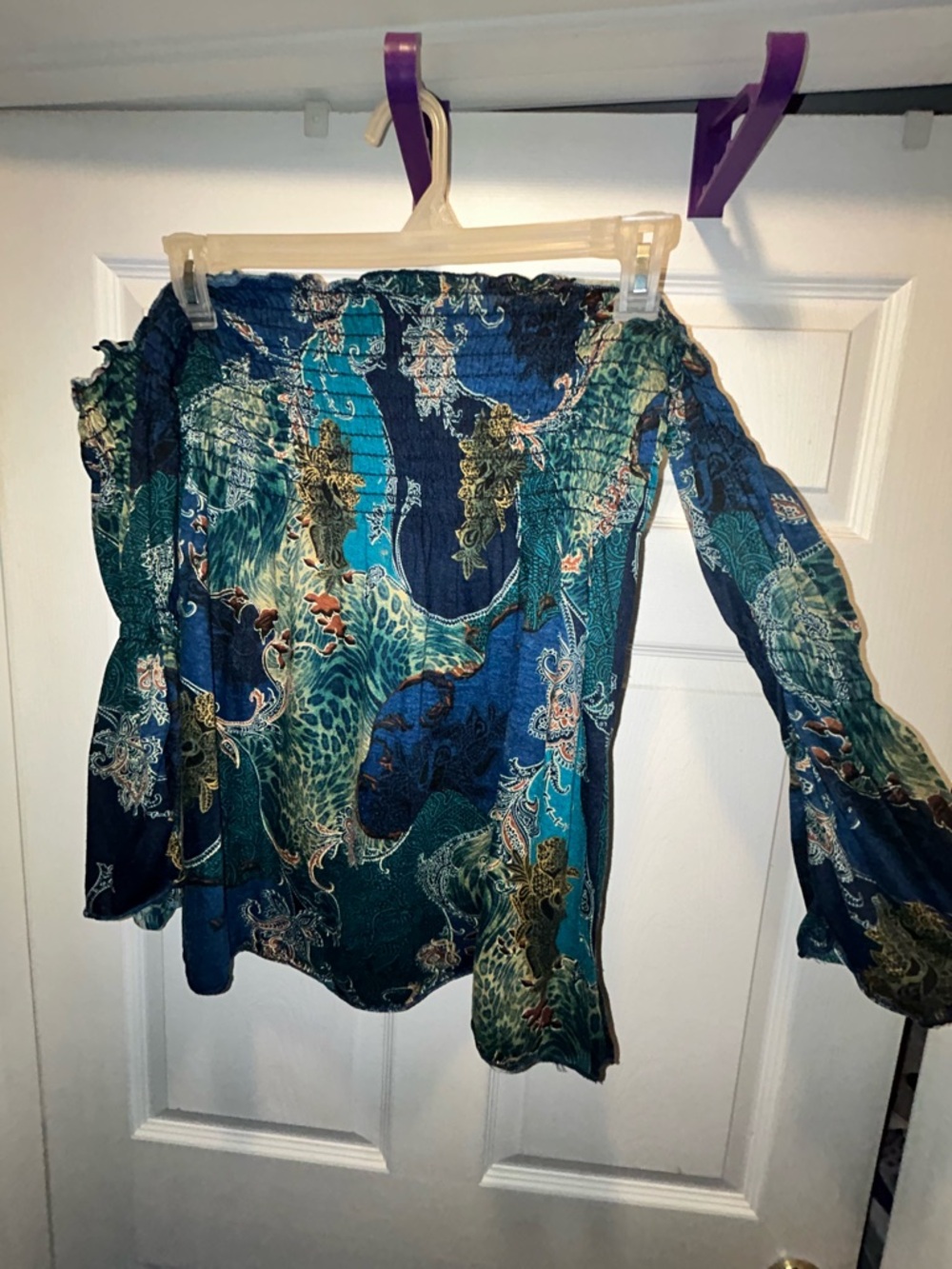 Bohemian Teal & Navy Off Shoulder
